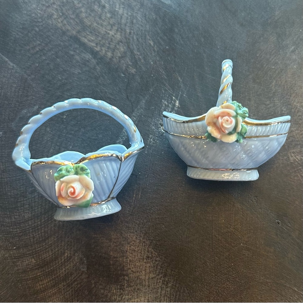 MCM Japan Ceramic Porcelain Floral Miniature Trinket Baskets